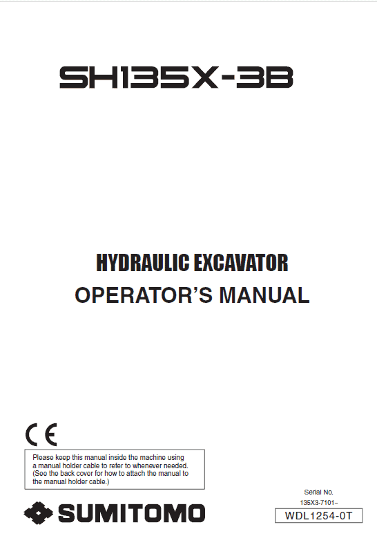 Sumitomo SH135X-3B Hydraulic Excavator Repair Service Manual