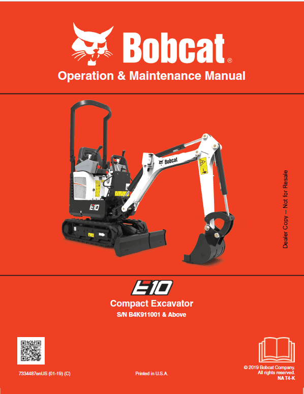Bobcat E10 Excavator Repair Service Manual
