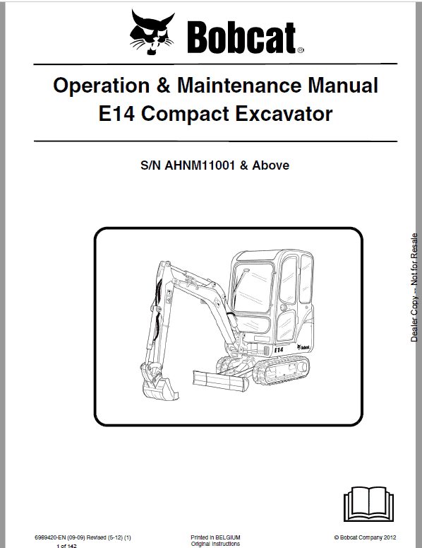 Bobcat E14 Excavator Repair Service Manual