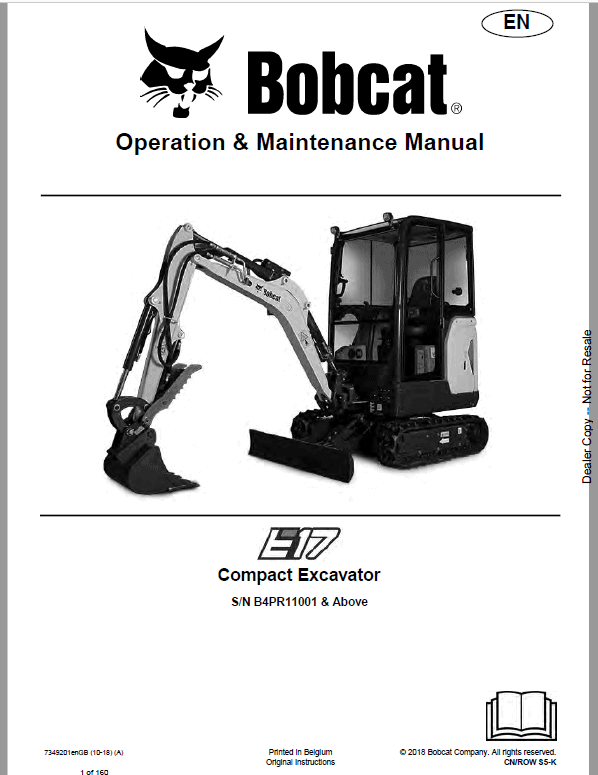 Bobcat E17 Excavator Repair Service Manual