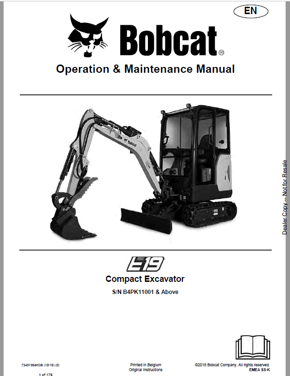 Bobcat E19 Excavator Repair Service Manual