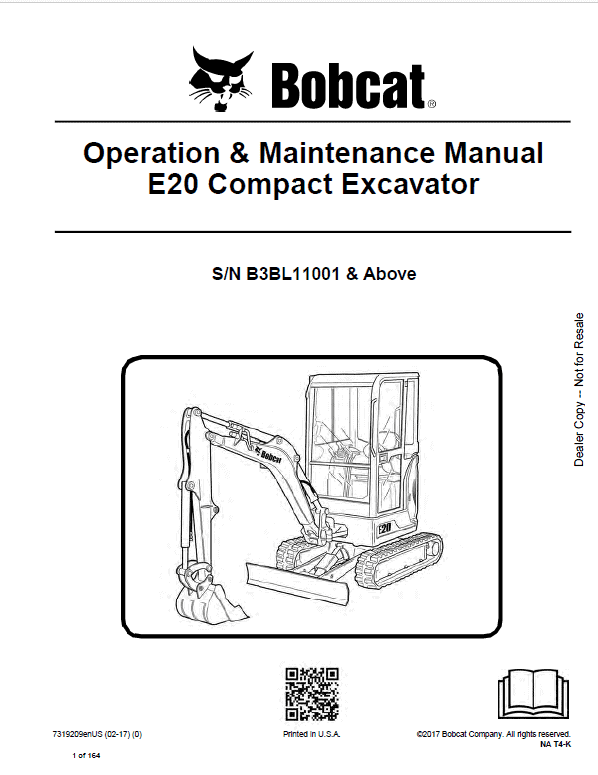 Bobcat E20 Excavator Repair Service Manual