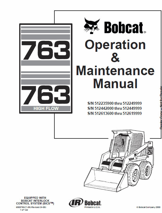 Bobcat 763 and 763HF Skid-Steer Loader Service Manual Workshop Guide