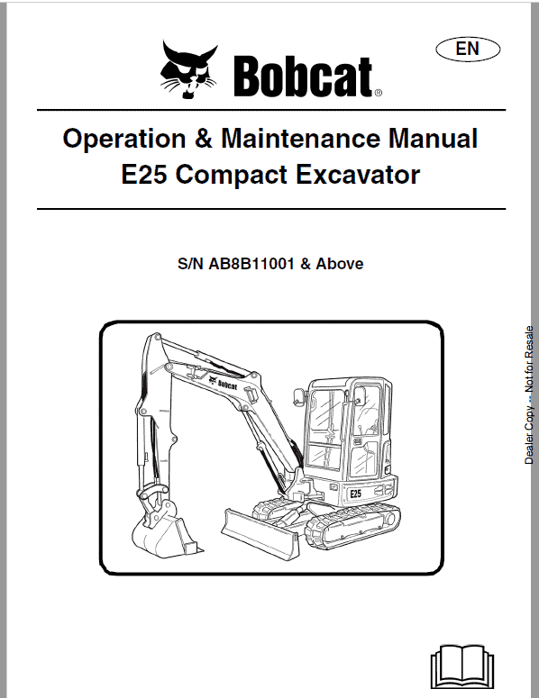 Bobcat E25 Excavator Repair Service Manual