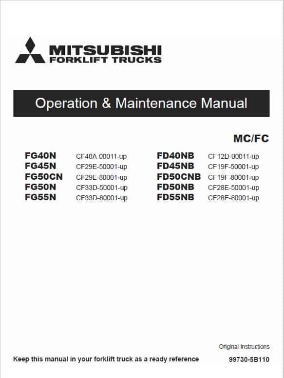 Mitsubishi FD40NB, FD45NB, FB50CNB, FD50NB, FD55NB Forklift Service Manual