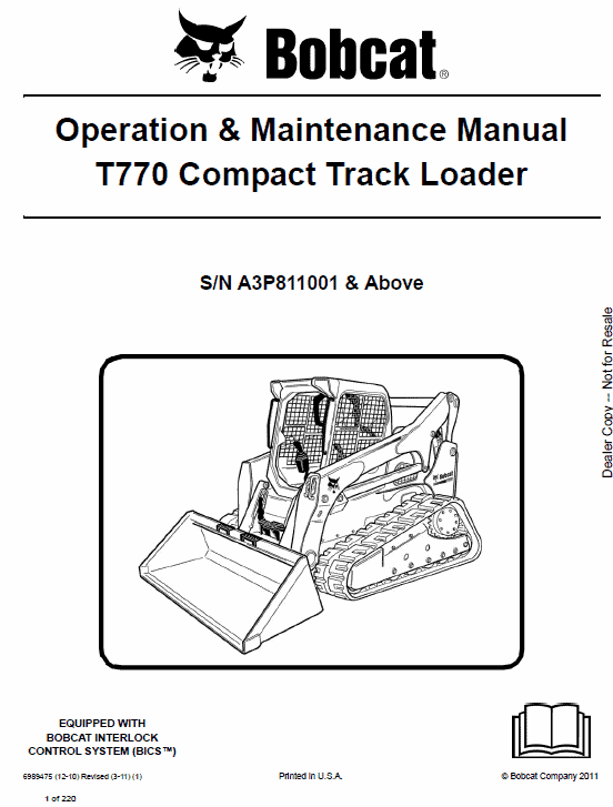 Bobcat T770 Loader Service Manual Workshop Guide