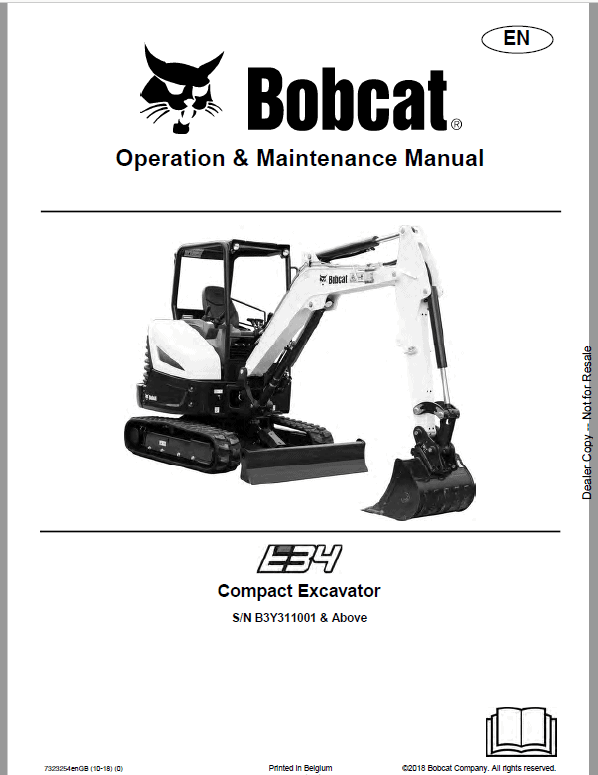 Bobcat E34 Excavator Repair Service Manual