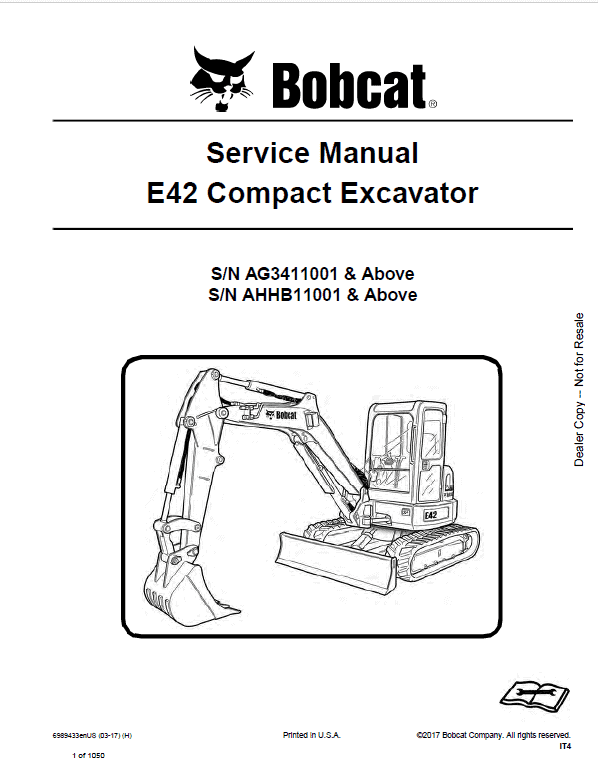 Bobcat E42 Excavator Repair Service Manual