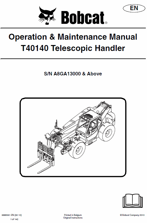 Bobcat T40140, T40170, T40180 Telescopic Handler Service Repair Manual Workshop Guide