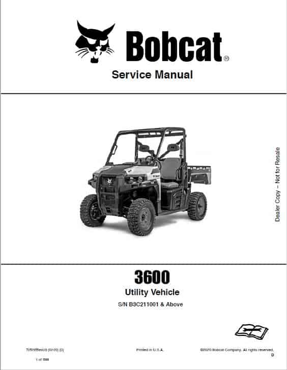 Bobcat 3600 Toolcat Utility Vehicle Service Repair Manual