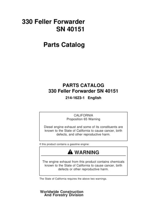 Timberjack Koehring 330 Forwarders (SN 40151-) Parts Catalog Manual Workshop Guide