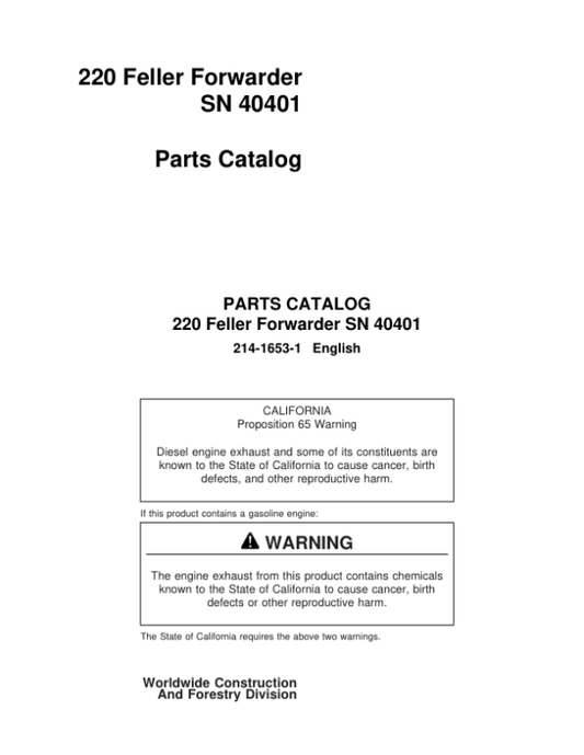 Timberjack Koehring 220 Forwarders (SN 40401) Parts Catalog Manual Workshop Guide