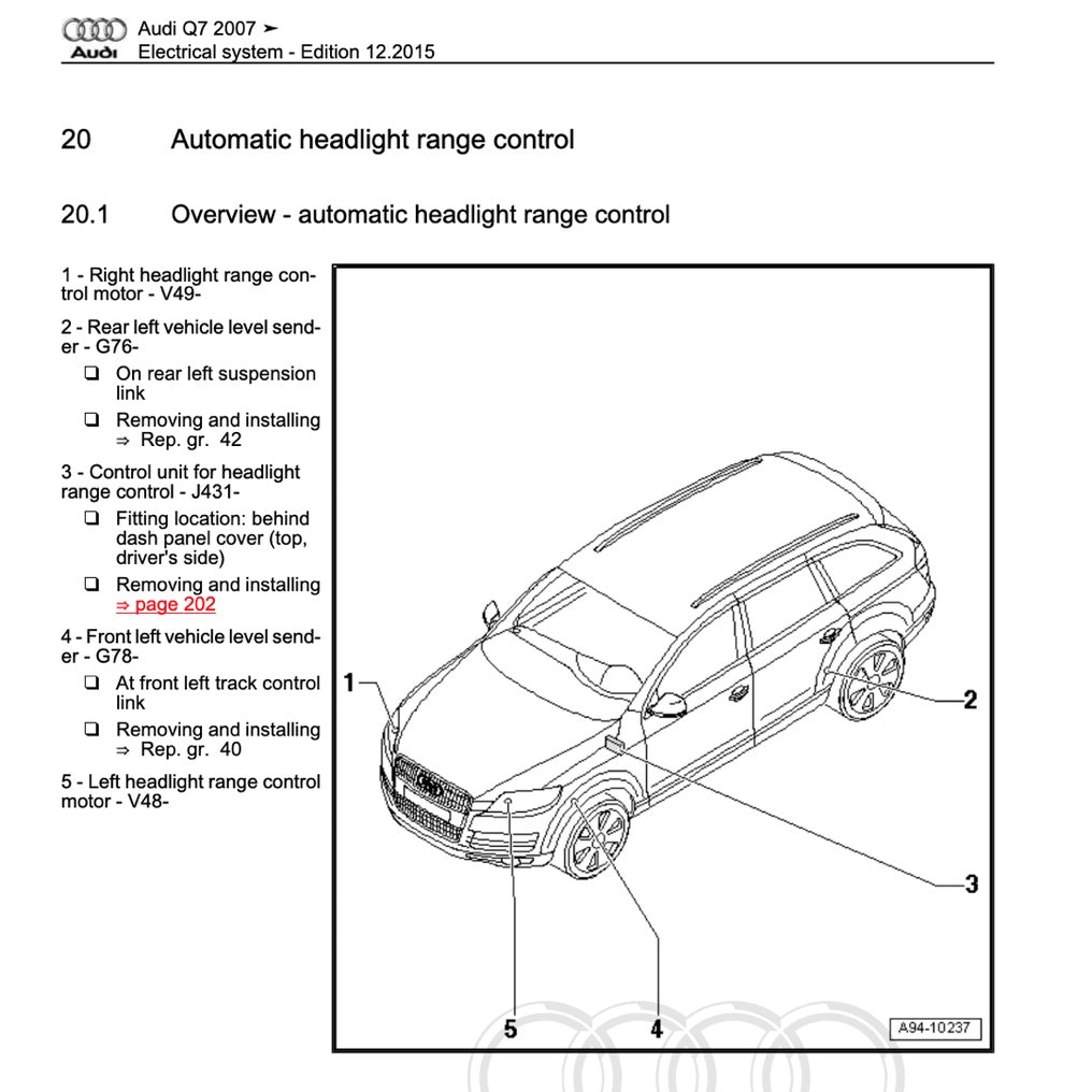 AUDI Q7 4L 2006-2015 Full Manual Set – Repair & Maintenance Manual