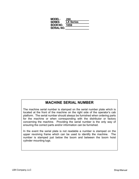 Linkbelt 290LX Excavator Service Repair Manual Workshop Guide