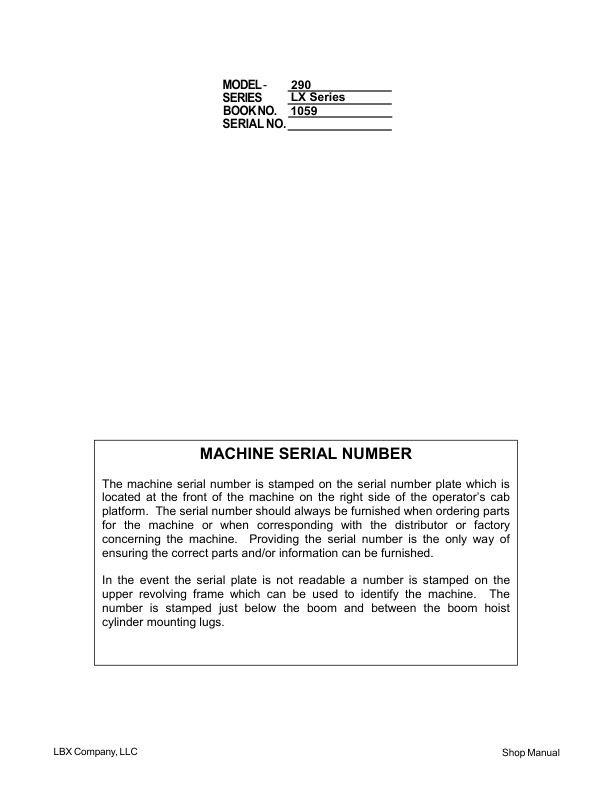 Linkbelt 290LX Excavator Service Repair Manual Workshop Guide