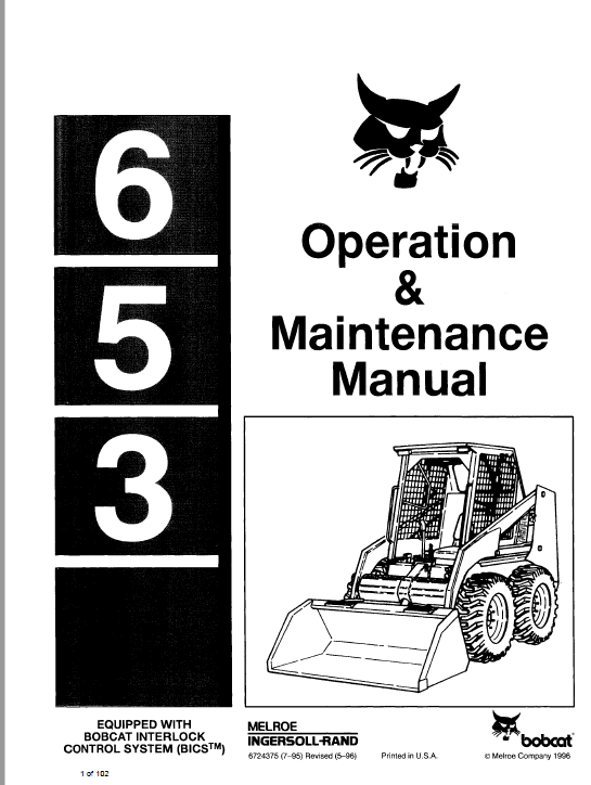 Bobcat 653 Skid-Steer Loader Service Manual Workshop Guide