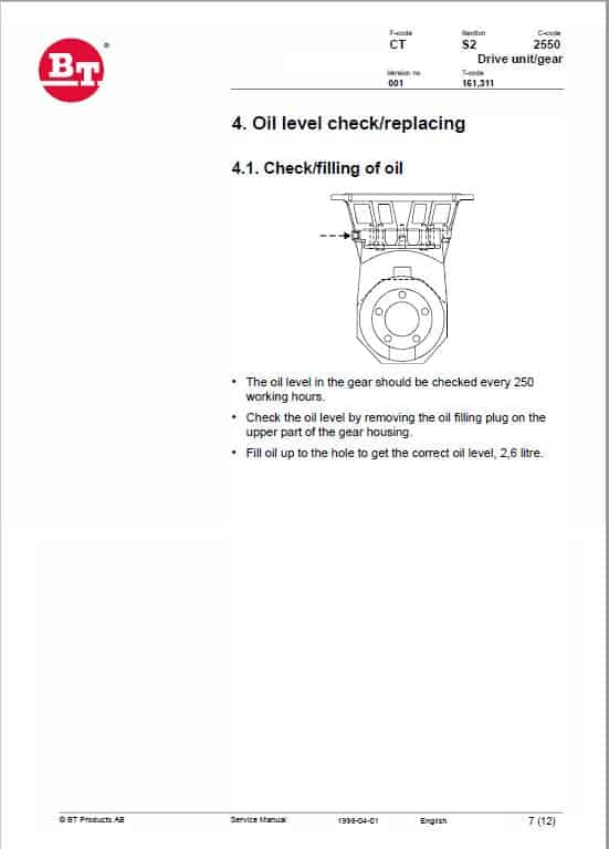BT CTX 1300SEi, CTX 1300SEi-SF Forklift Truck Service Manual