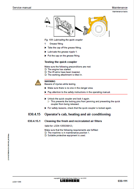 Liebherr L524 Type 1355 Wheel Loader Service Manual