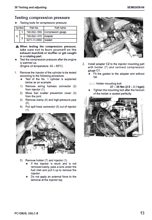 Komatsu PC138US-8, PC138USLC-8 Excavator Service Manual Workshop Guide