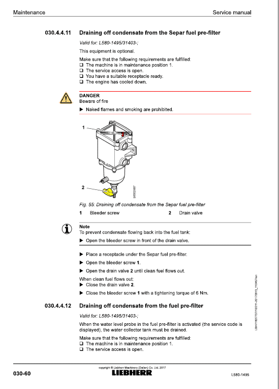 Liebherr L580 Type 1495 Wheel Loader Service Manual