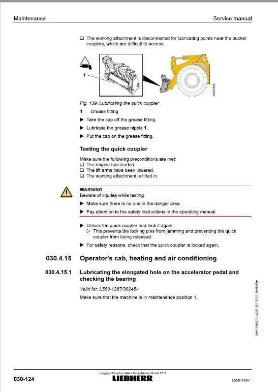 Liebherr L550 Type 1287 Wheel Loader Service Manual