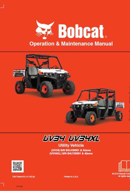 Bobcat UV34, UV34XL Utility Vehicle Service Repair Manual