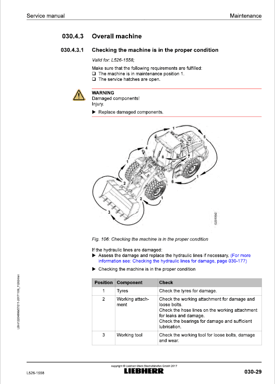Liebherr L526 Type 1558 Wheel Loader Service Manual