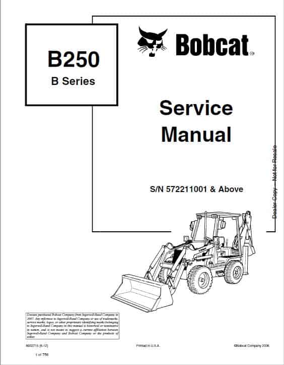 Bobcat B250 Loader Service Repair Manual