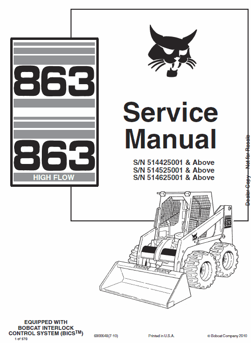 Bobcat 863 and 863H Skid-Steer Loader Service Manual Workshop Guide