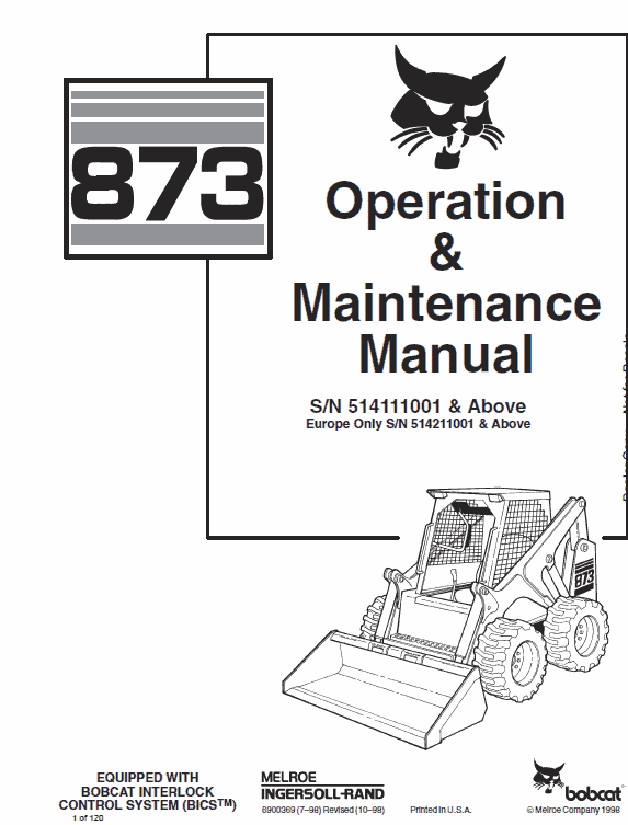Bobcat 873 Skid-Steer Loader Service Manual Workshop Guide