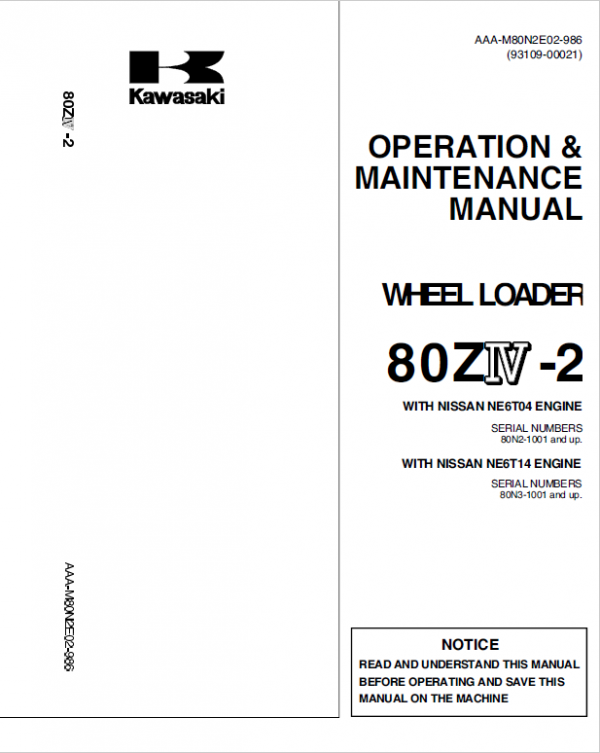 Kawasaki 80ZIV-2 Wheel Loader Repair Service Manual