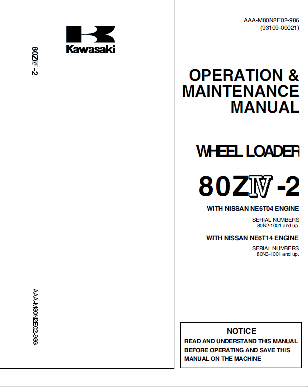 Kawasaki 80ZIV-2 Wheel Loader Repair Service Manual