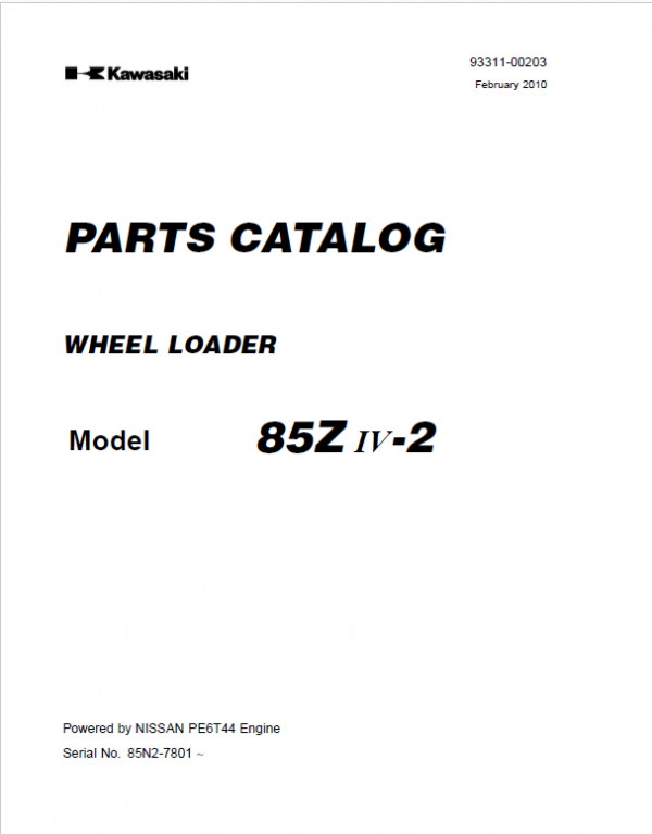 Kawasaki 85ZIV-2 Wheel Loader Repair Service Manual