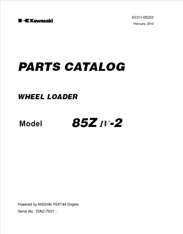 Kawasaki 85ZIV-2 Wheel Loader Repair Service Manual