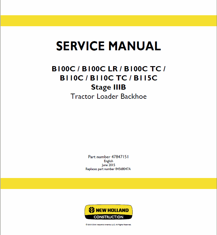 New Holland B100C, B100C LR, B100C TC Backhoe Loader Service Manual Workshop Guide