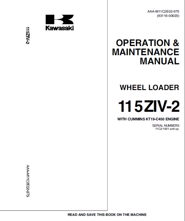 Kawasaki 115ZIV-2 Wheel Loader Repair Service Manual