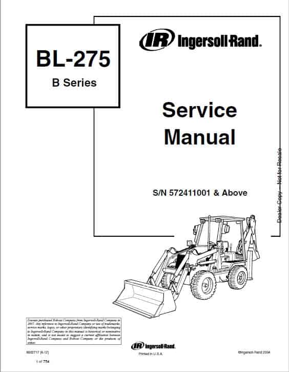 Bobcat BL275 Loader Service Repair Manual