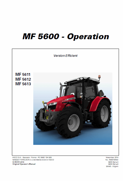 Massey Ferguson 5611, 5612, 5613 Tractors Repair Service Manual Workshop Guide