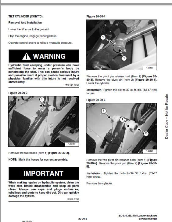 Bobcat BL370, BL375 Loader Service Repair Manual