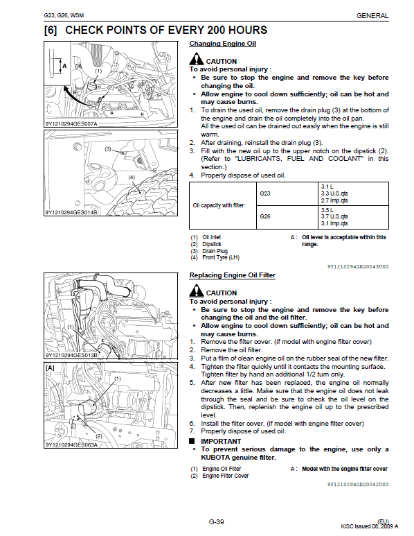 Kubota G23, G26 Mowers Workshop Service Manual