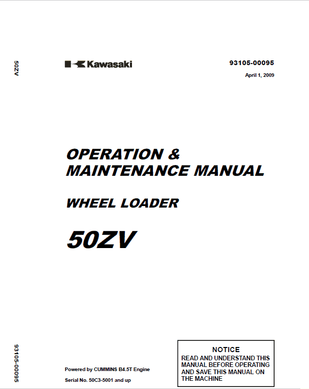 Kawasaki 50ZV Wheel Loader Repair Service Manual