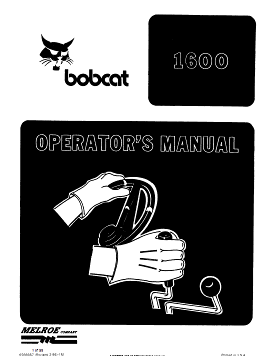 Bobcat 1600 Loader Service Manual Workshop Guide
