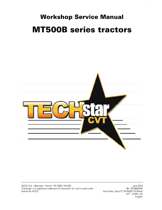 Challenger MT525B, MT535B, MT545B, MT555B Tractor Workshop Manual Workshop Guide