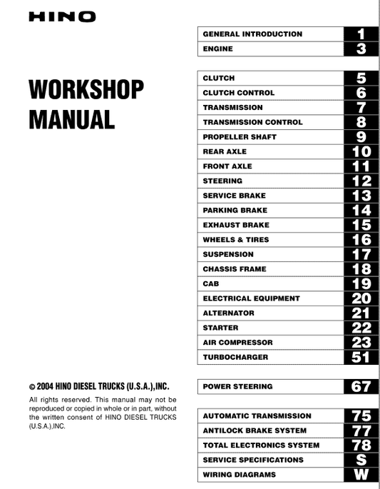 Hino Truck FA4J, FB4J Year 2004 Repair Manual (FA, FB) Workshop Guide