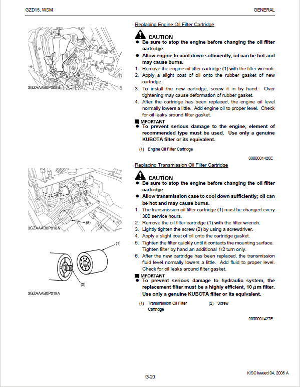 Kubota GZD15 Zero Turn Mowers Service Manual