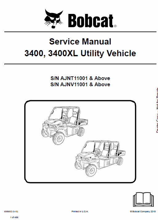 Bobcat 3400, 3400XL Utility Vehicle Service Repair Manual Workshop Guide