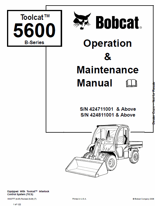 Bobcat 5600 Toolcat Utility Vehicle Service Manual Workshop Guide