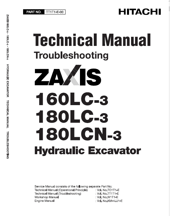 Hitachi Zaxis 160LC-3 and Zaxis 180LC-3 Excavator Service Repair Manual Workshop Guide