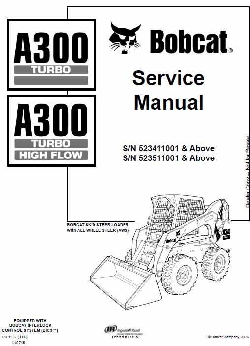 Bobcat A300 Skid-Steer Loader Service Manual Workshop Guide