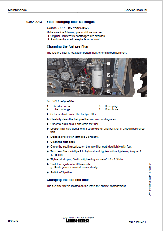 Liebherr T41-7 Telescopic Handler Service Manual